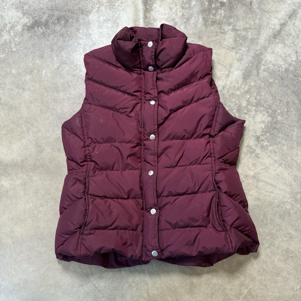 J Crew Puffer Vest Womens Size‎ Large Burgundy Quilted Down Excursion